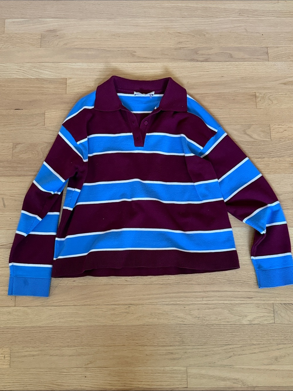 English Factory Long Sleeve Rugby Polo - Burgundy & Blue